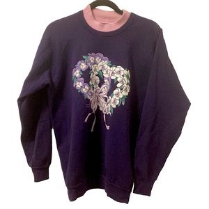 Vintage 90s Morning Sun Flower Crewneck Sweatshirt Purple Women’s Size XL